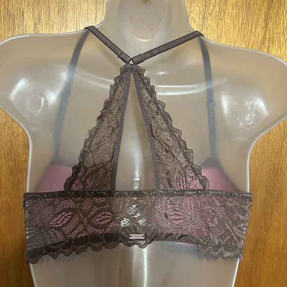 VS PINK Mocha Lace Push Up Front Close Racerback Bra 32D - Picture 4 of 9